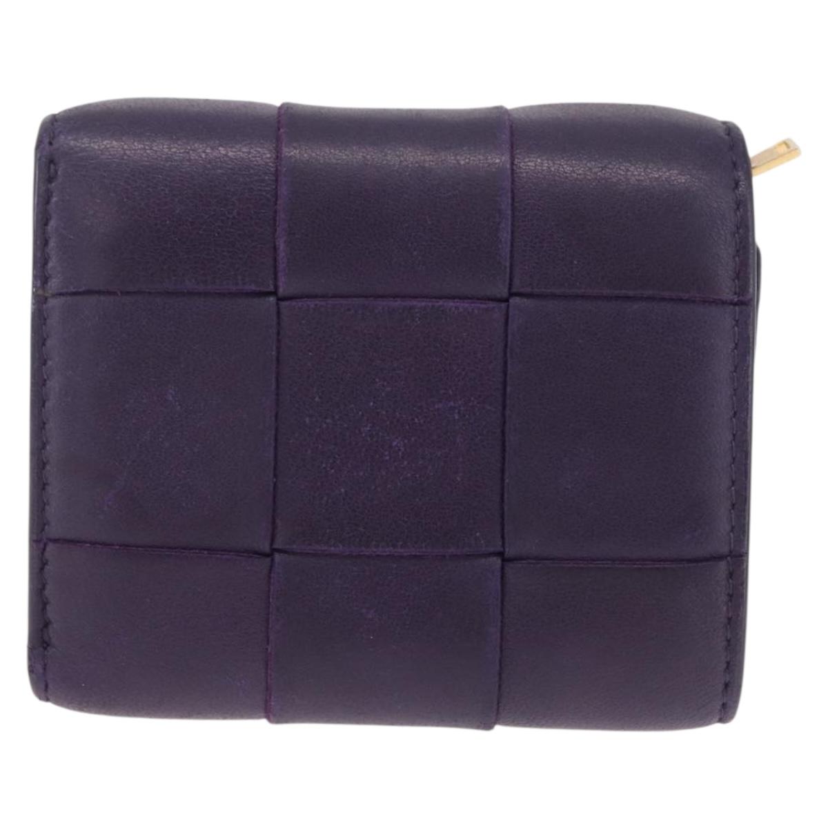 Bottega Veneta MAXI INTRECCIATO Cassette Wallet Leather Purple Gold Auth 211988A
