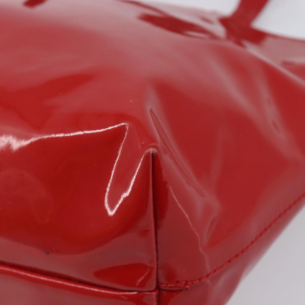 Salvatore Ferragamo Gancini Tote Bag Patent Leather Red Gold Auth 211993