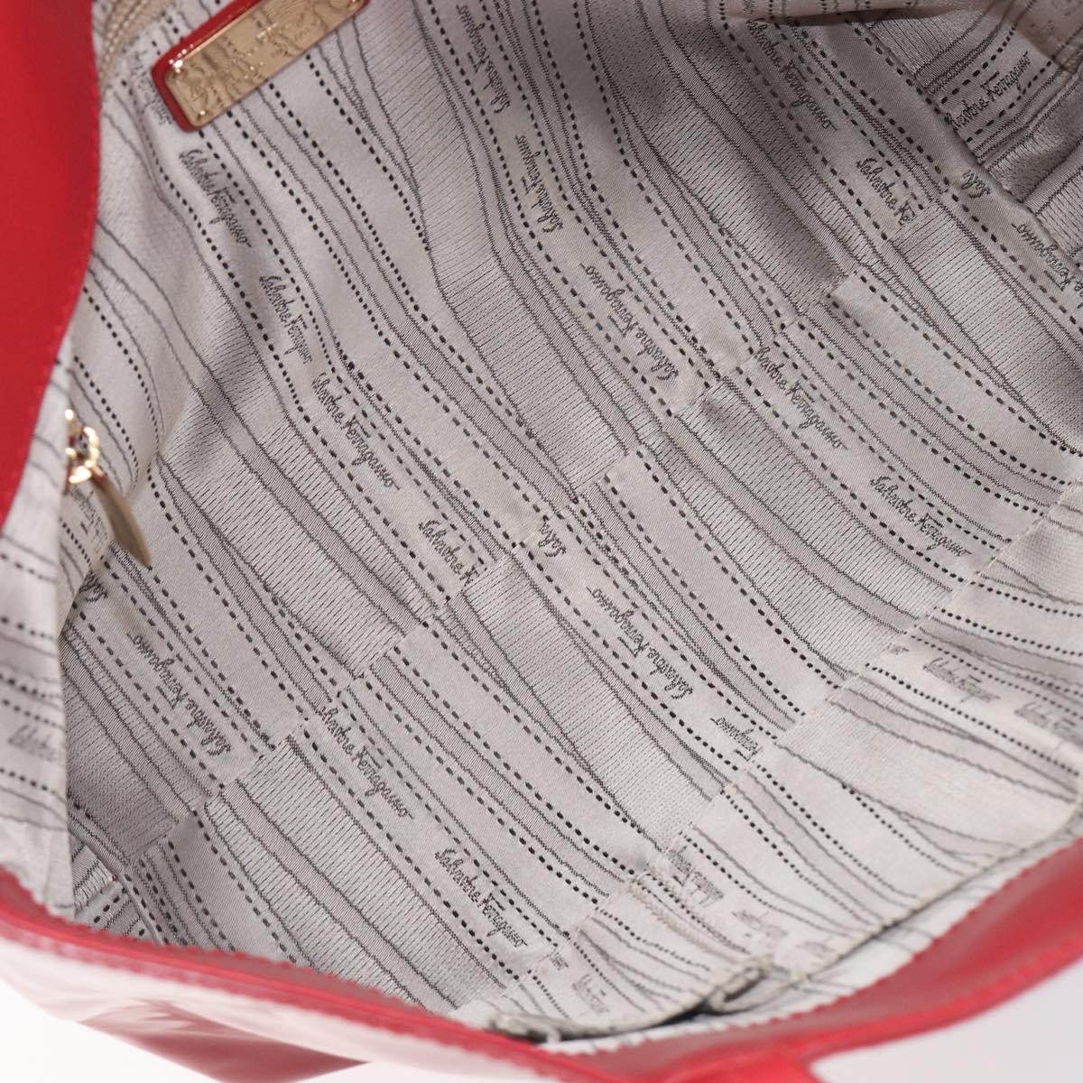 Salvatore Ferragamo Gancini Tote Bag Patent Leather Red Gold Auth 211993