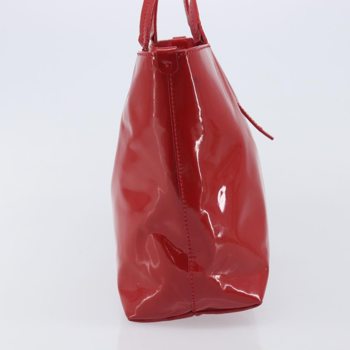 Salvatore Ferragamo Gancini Tote Bag Patent Leather Red Gold Auth 211993
