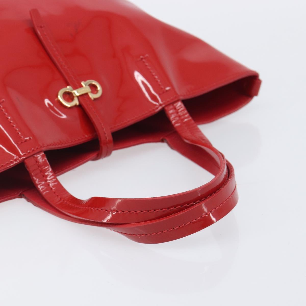 Salvatore Ferragamo Gancini Tote Bag Patent Leather Red Gold Auth 211993