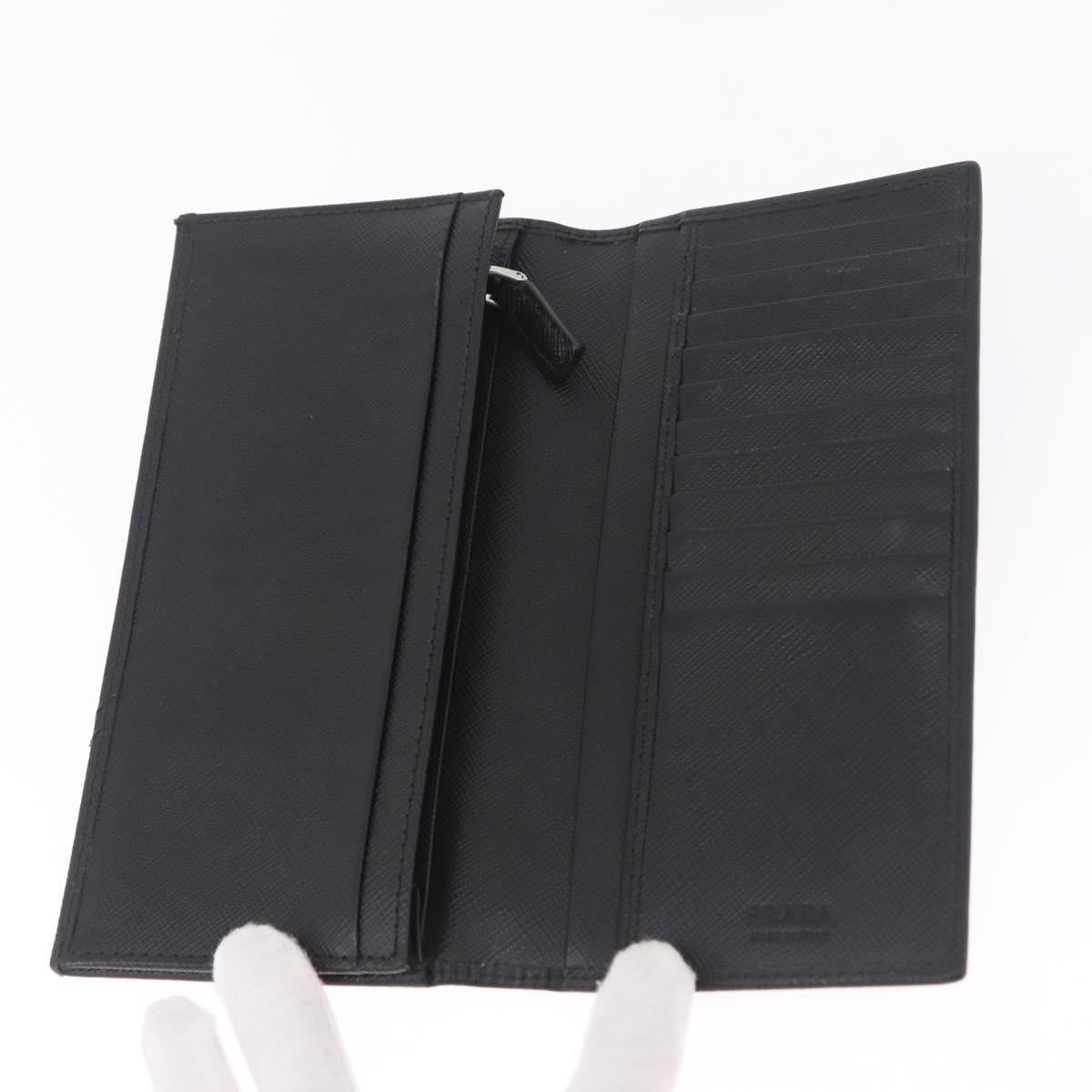 PRADA Long Wallet Safiano Leather Black Silver Auth 211994A
