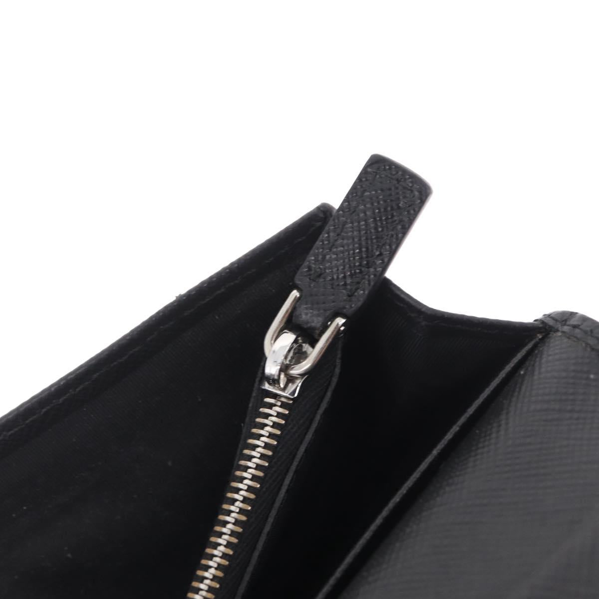 PRADA Long Wallet Safiano Leather Black Silver Auth 211994A