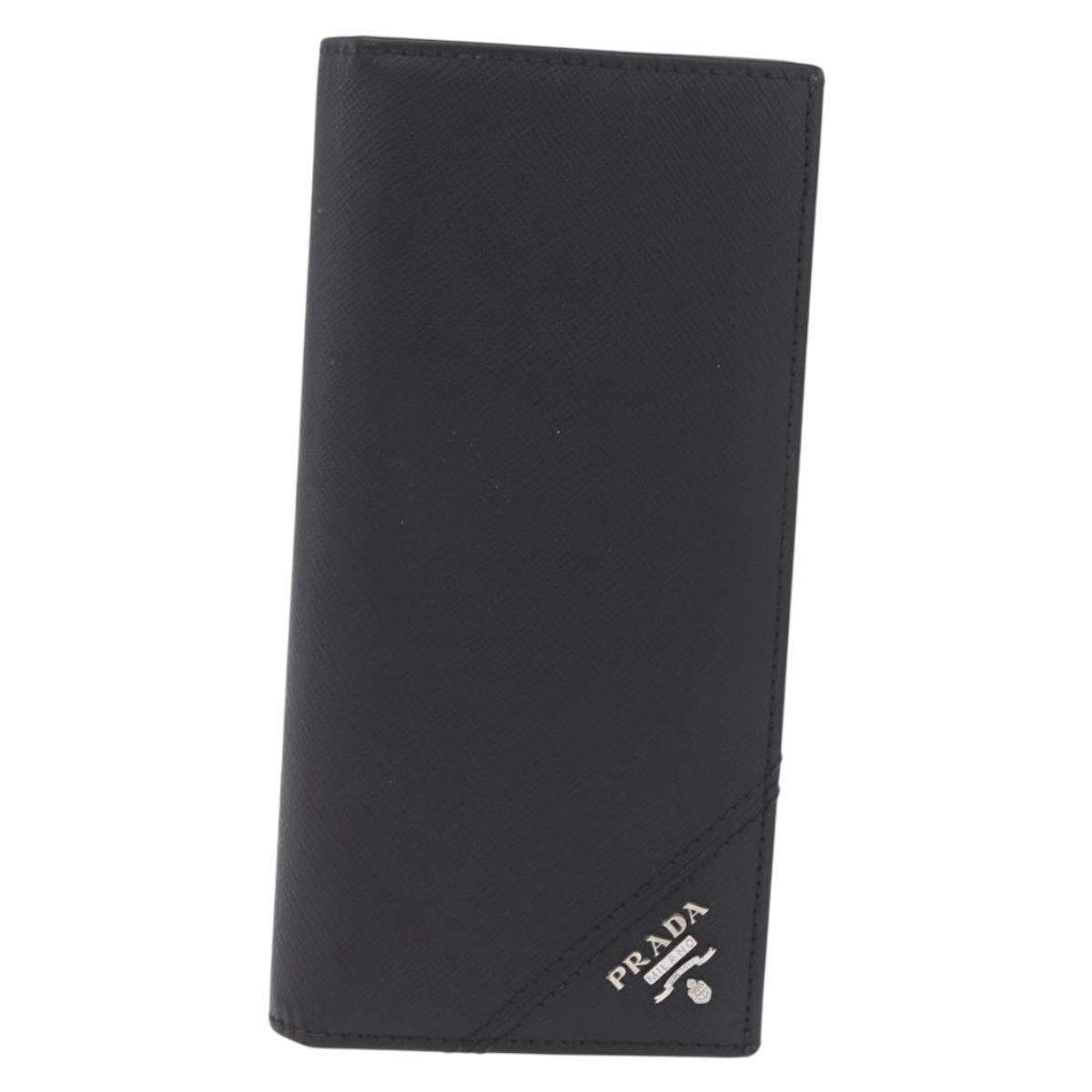 PRADA Long Wallet Safiano Leather Black Silver Auth 211994A