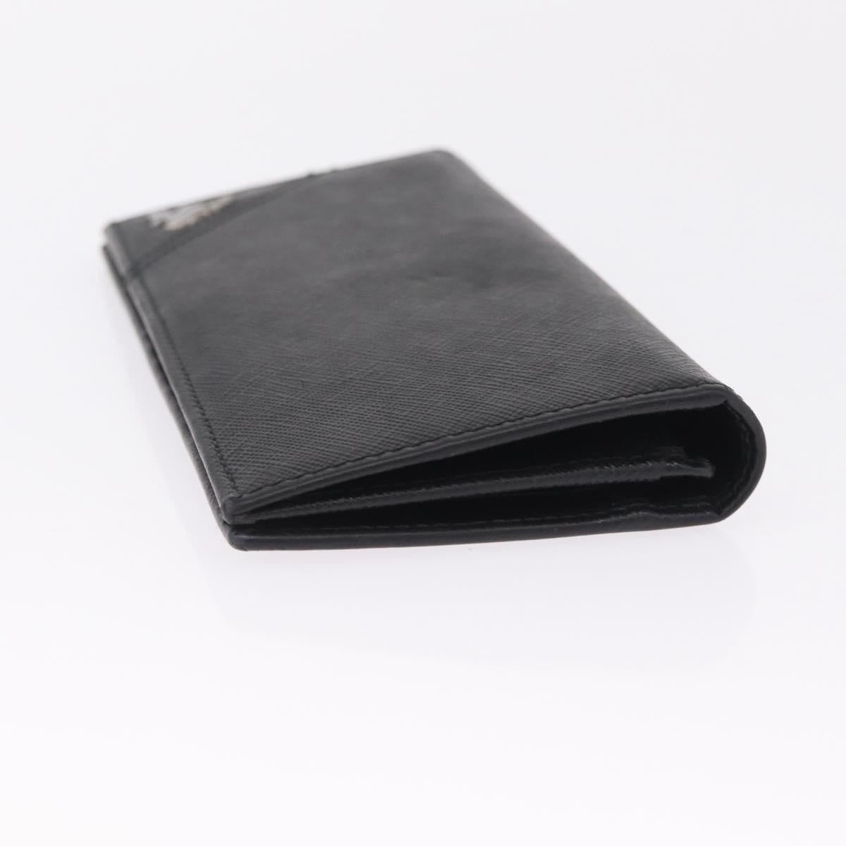 PRADA Long Wallet Safiano Leather Black Silver Auth 211994A