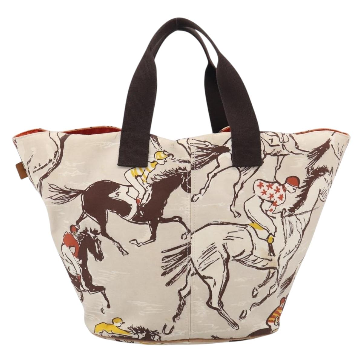 HERMES Panniedo Plage Tote Bag Canvas White Silver Auth 212000