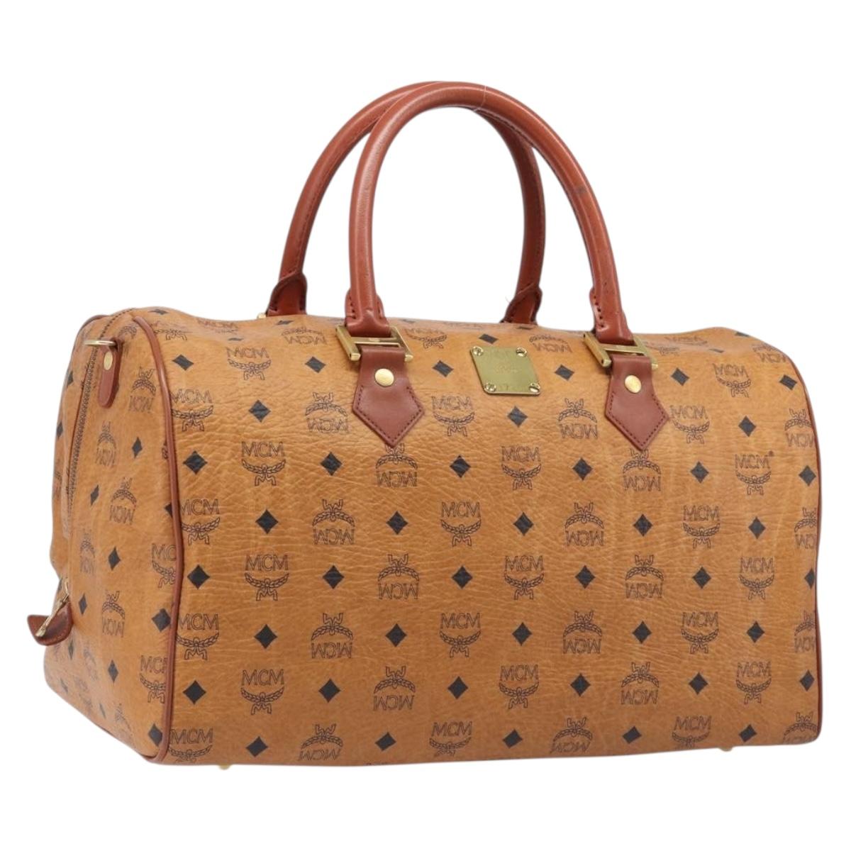 MCM Logogram Vicetos Boston Bag PVC Leather Brown Gold Auth 212001A