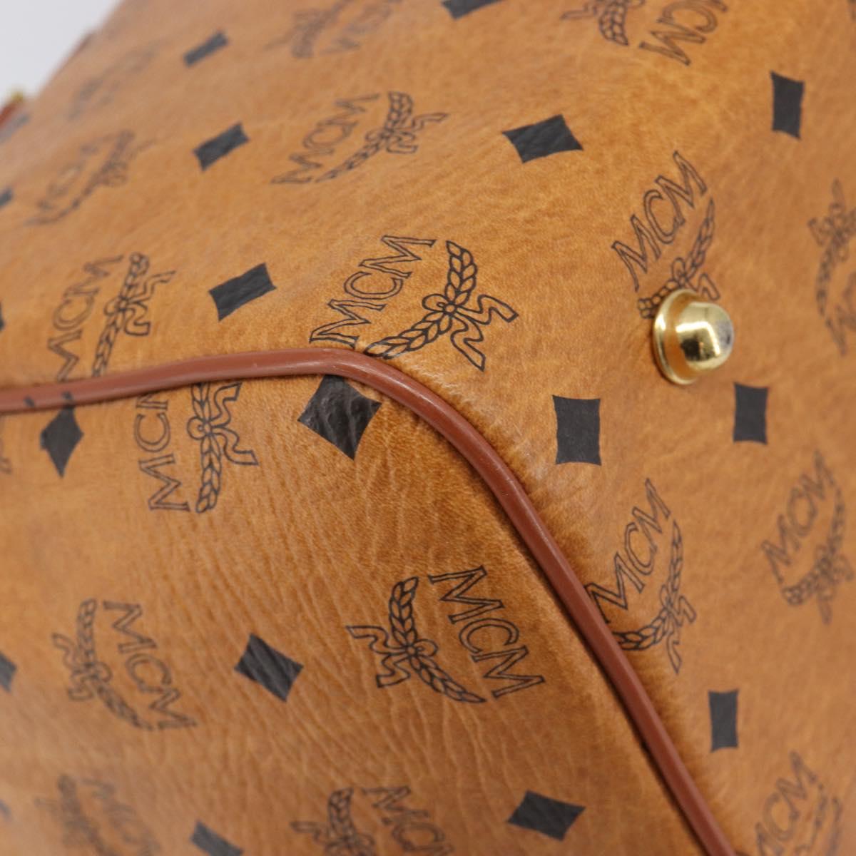 MCM Logogram Vicetos Boston Bag PVC Leather Brown Gold Auth 212001A