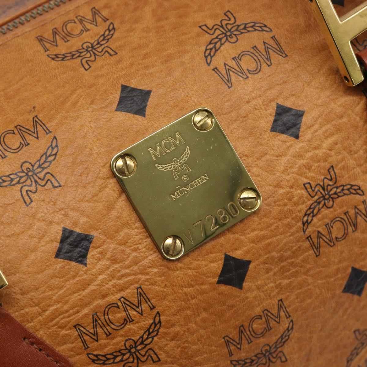 MCM Logogram Vicetos Boston Bag PVC Leather Brown Gold Auth 212001A