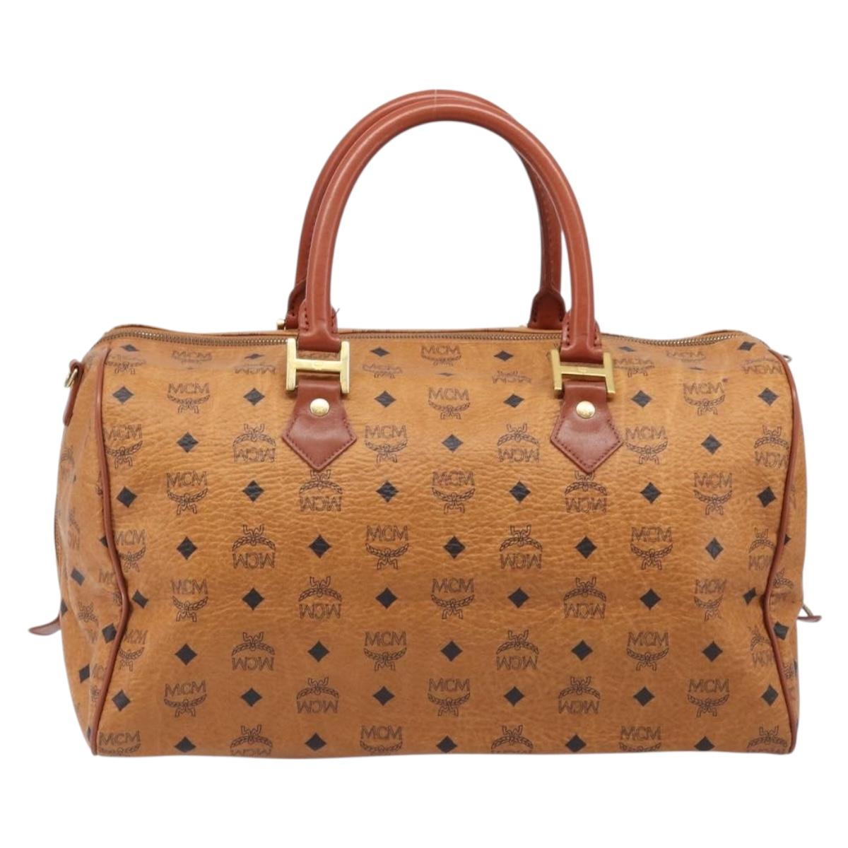 MCM Logogram Vicetos Boston Bag PVC Leather Brown Gold Auth 212001A