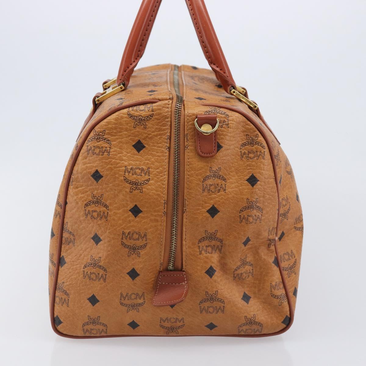 MCM Logogram Vicetos Boston Bag PVC Leather Brown Gold Auth 212001A