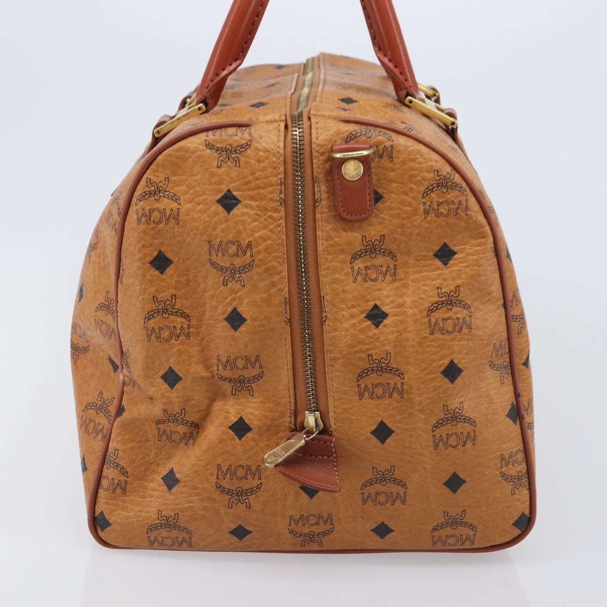 MCM Logogram Vicetos Boston Bag PVC Leather Brown Gold Auth 212001A
