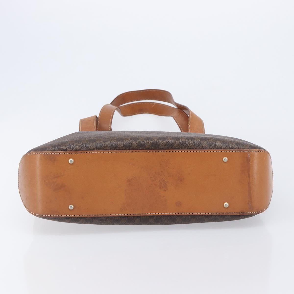 CELINE Macadam Canvas Shoulder Bag PVC Leather Brown Gold Auth 212007A