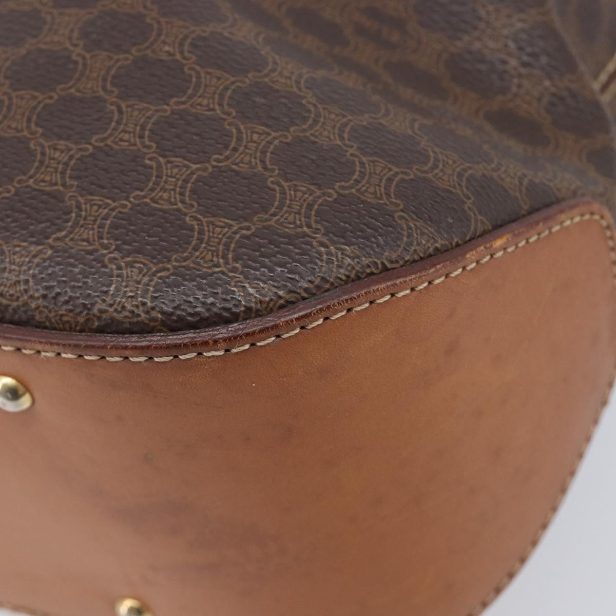 CELINE Macadam Canvas Shoulder Bag PVC Leather Brown Gold Auth 212007A