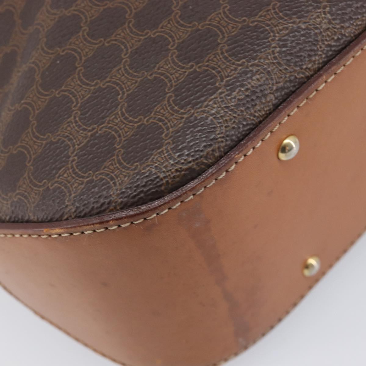 CELINE Macadam Canvas Shoulder Bag PVC Leather Brown Gold Auth 212007A