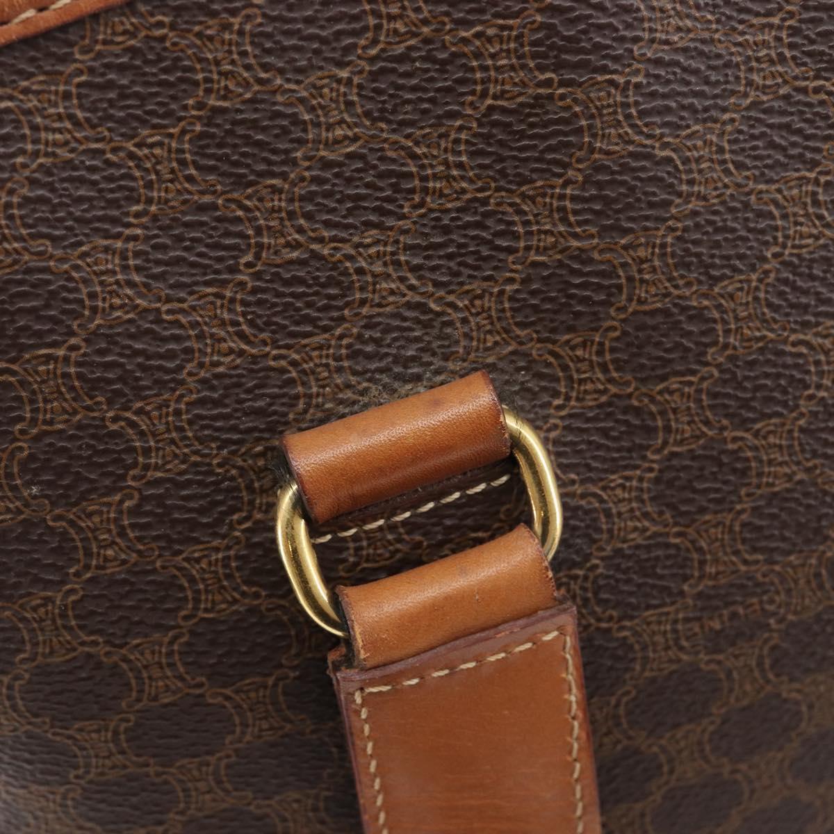 CELINE Macadam Canvas Shoulder Bag PVC Leather Brown Gold Auth 212007A