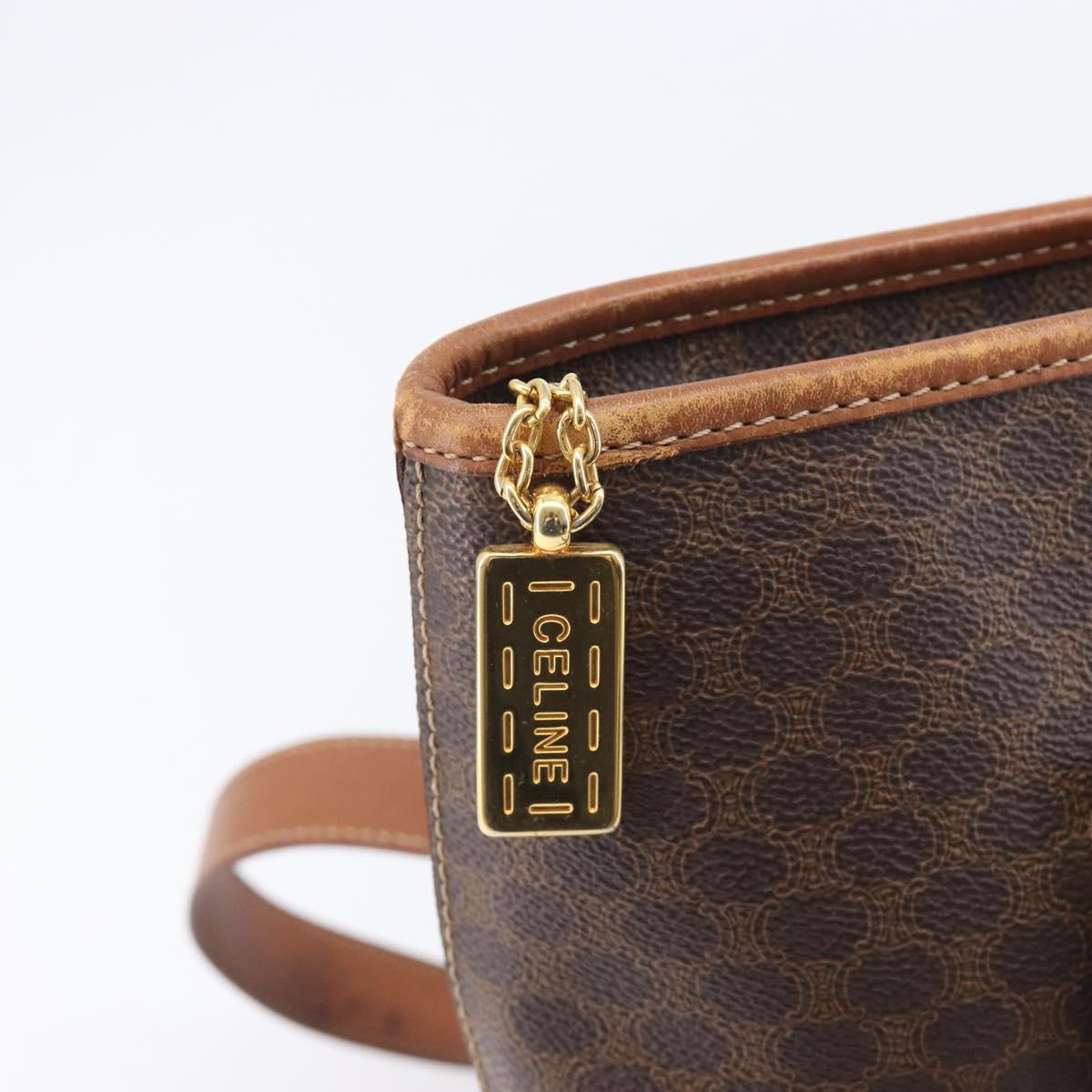 CELINE Macadam Canvas Shoulder Bag PVC Leather Brown Gold Auth 212007A