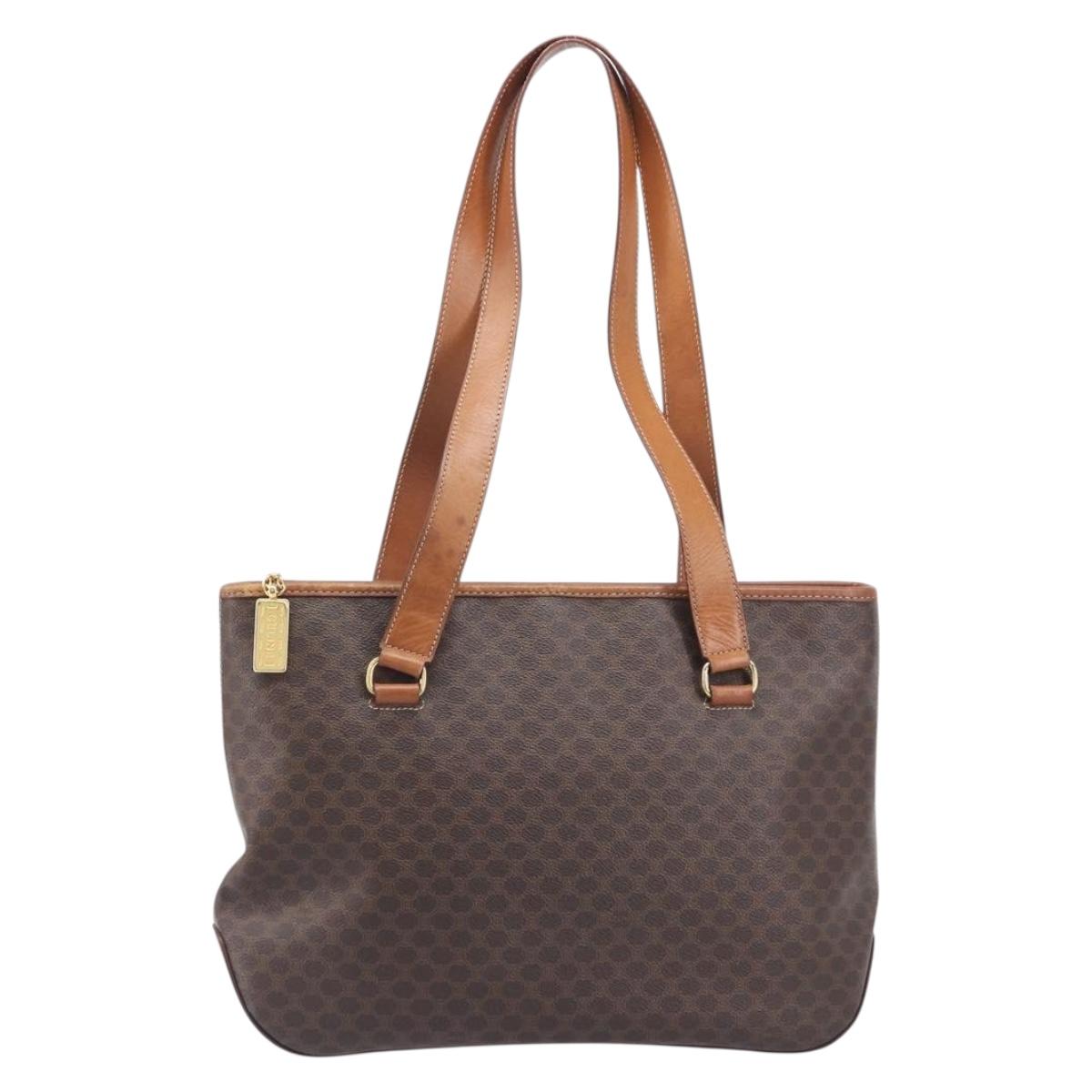 CELINE Macadam Canvas Shoulder Bag PVC Leather Brown Gold Auth 212007A