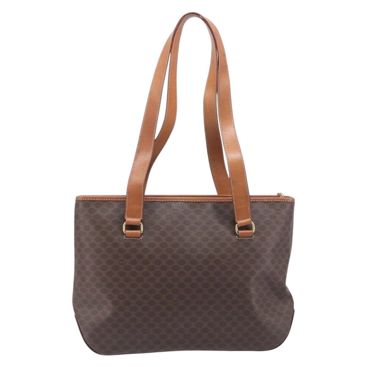 CELINE Macadam Canvas Shoulder Bag PVC Leather Brown Gold Auth 212007A