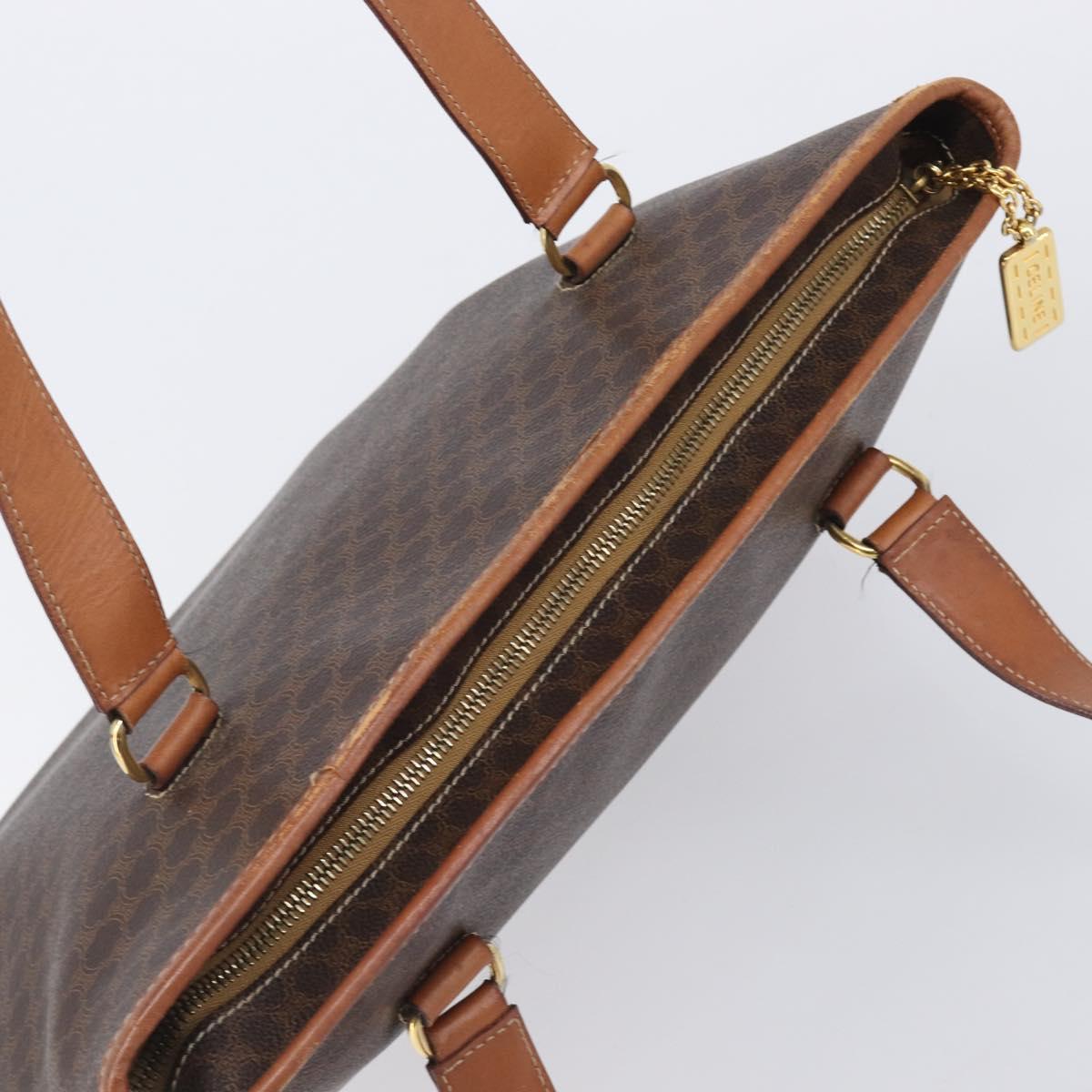 CELINE Macadam Canvas Shoulder Bag PVC Leather Brown Gold Auth 212007A