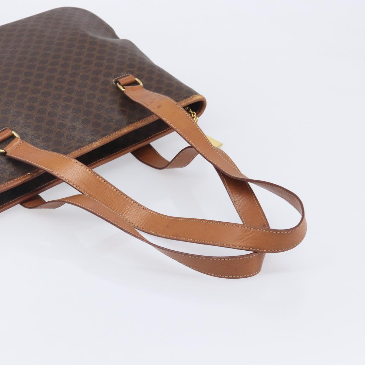 CELINE Macadam Canvas Shoulder Bag PVC Leather Brown Gold Auth 212007A
