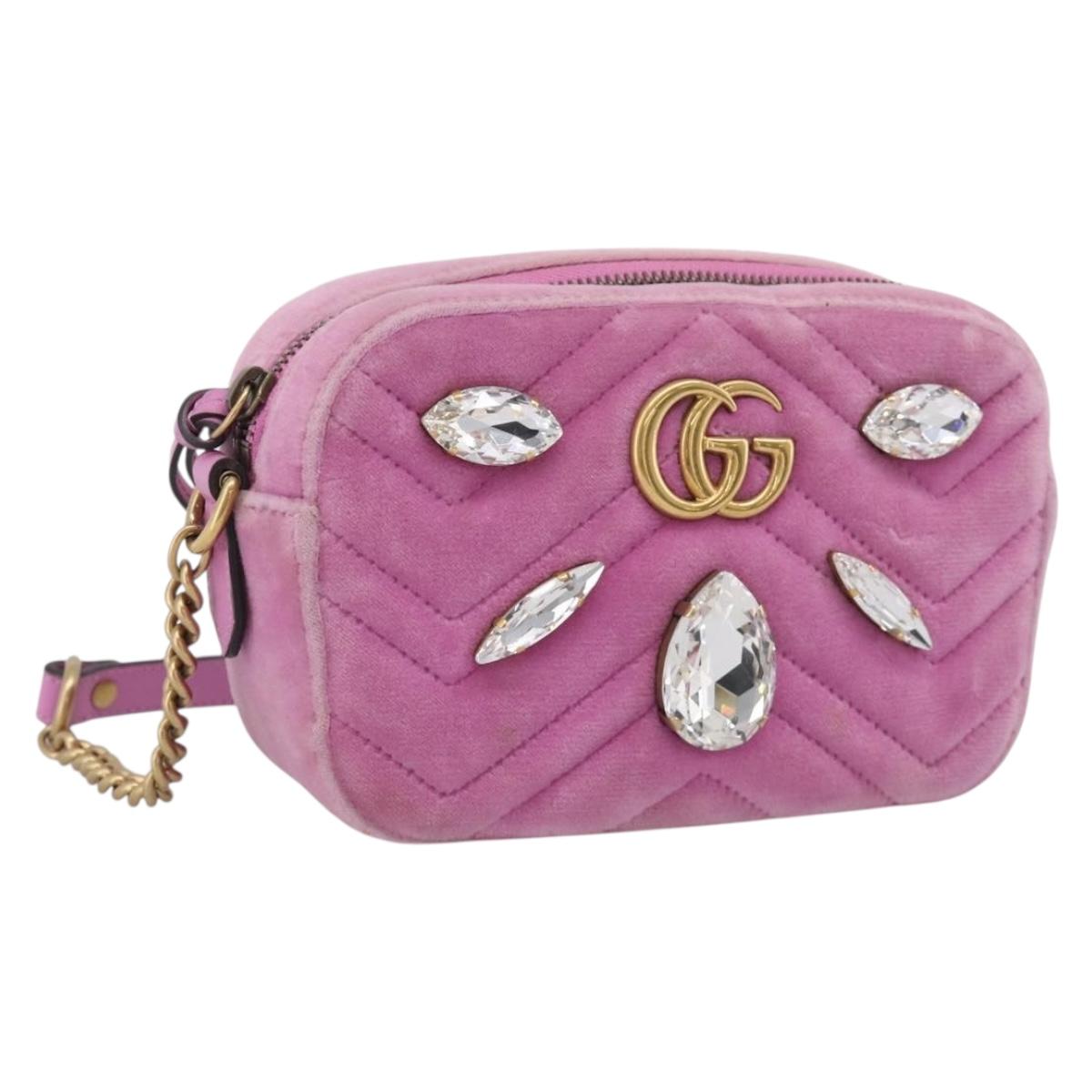 GUCCI GG Marmont Crystal Chain Shoulder Bag Velor Pink Gold 448065 Auth 212011V