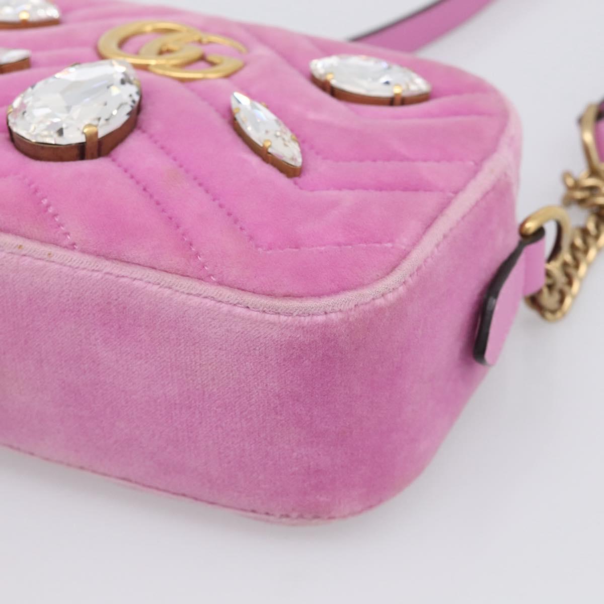 GUCCI GG Marmont Crystal Chain Shoulder Bag Velor Pink Gold 448065 Auth 212011V