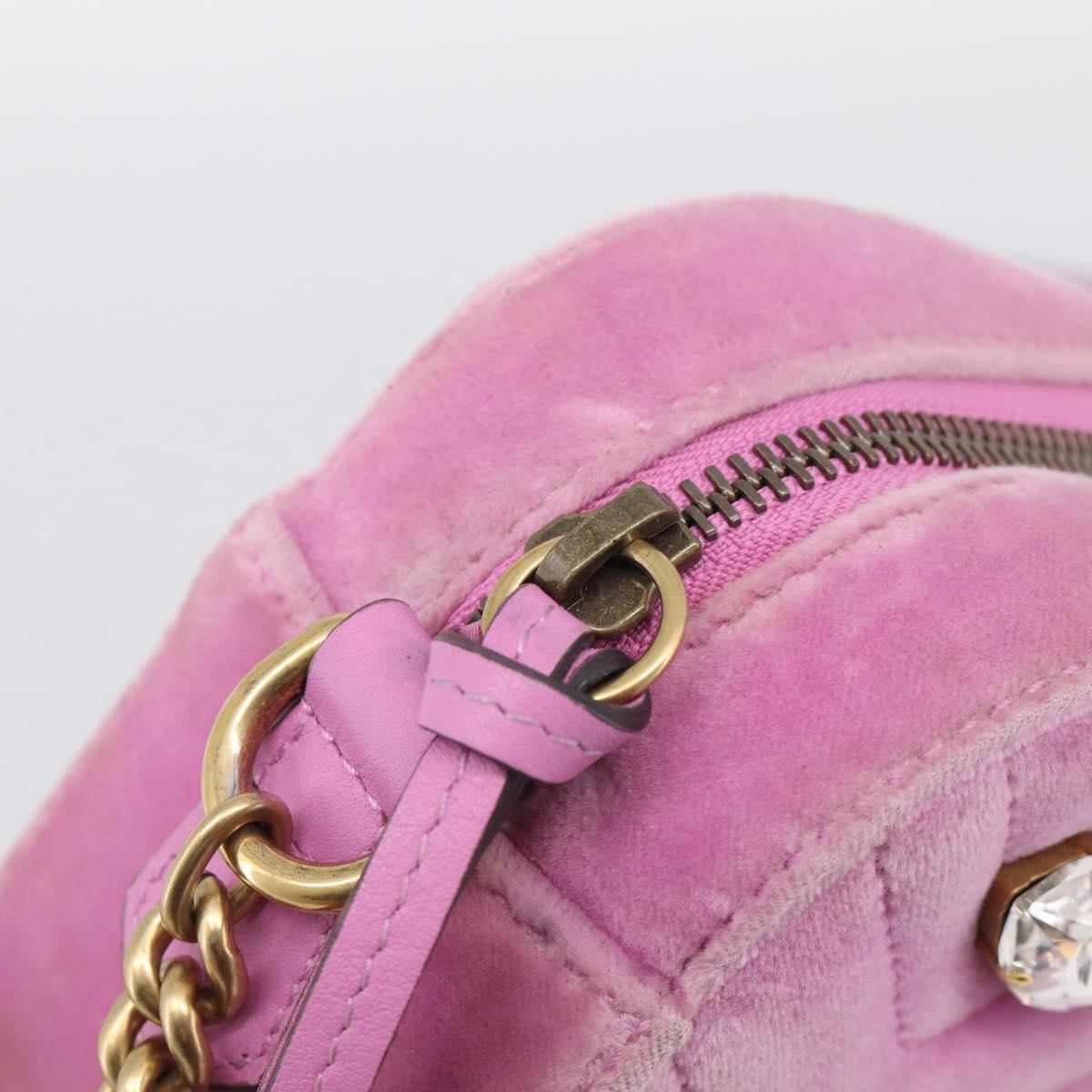 GUCCI GG Marmont Crystal Chain Shoulder Bag Velor Pink Gold 448065 Auth 212011V