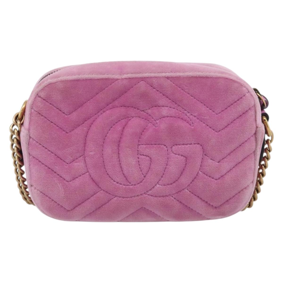 GUCCI GG Marmont Crystal Chain Shoulder Bag Velor Pink Gold 448065 Auth 212011V