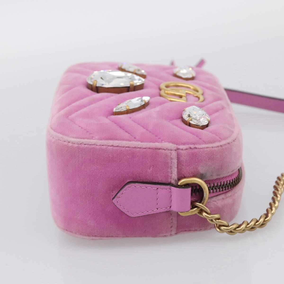 GUCCI GG Marmont Crystal Chain Shoulder Bag Velor Pink Gold 448065 Auth 212011V
