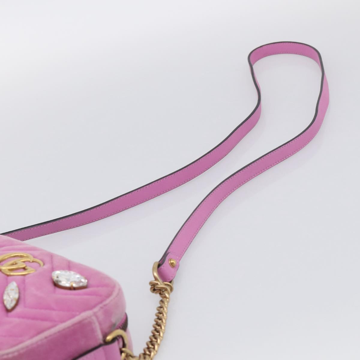 GUCCI GG Marmont Crystal Chain Shoulder Bag Velor Pink Gold 448065 Auth 212011V