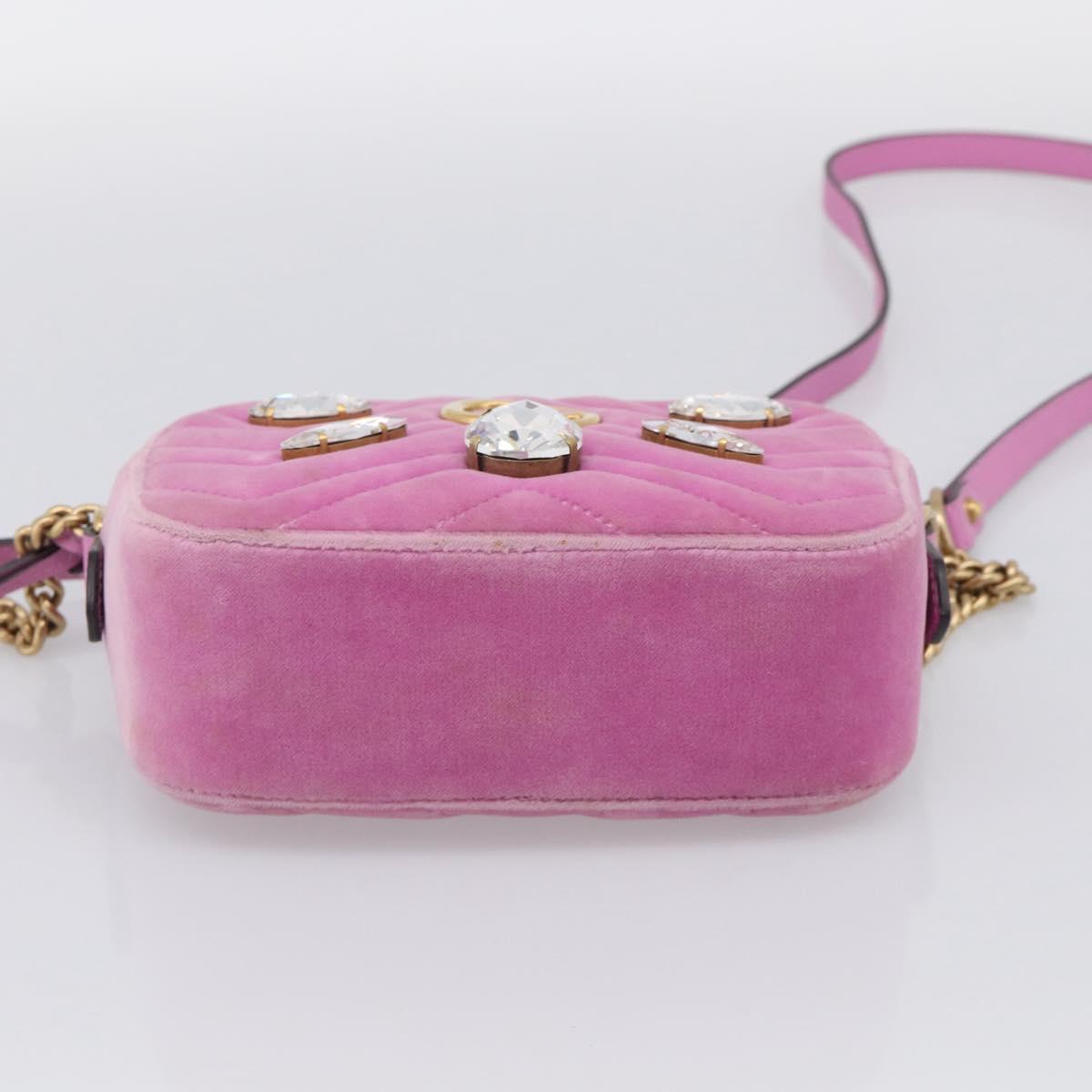 GUCCI GG Marmont Crystal Chain Shoulder Bag Velor Pink Gold 448065 Auth 212011V