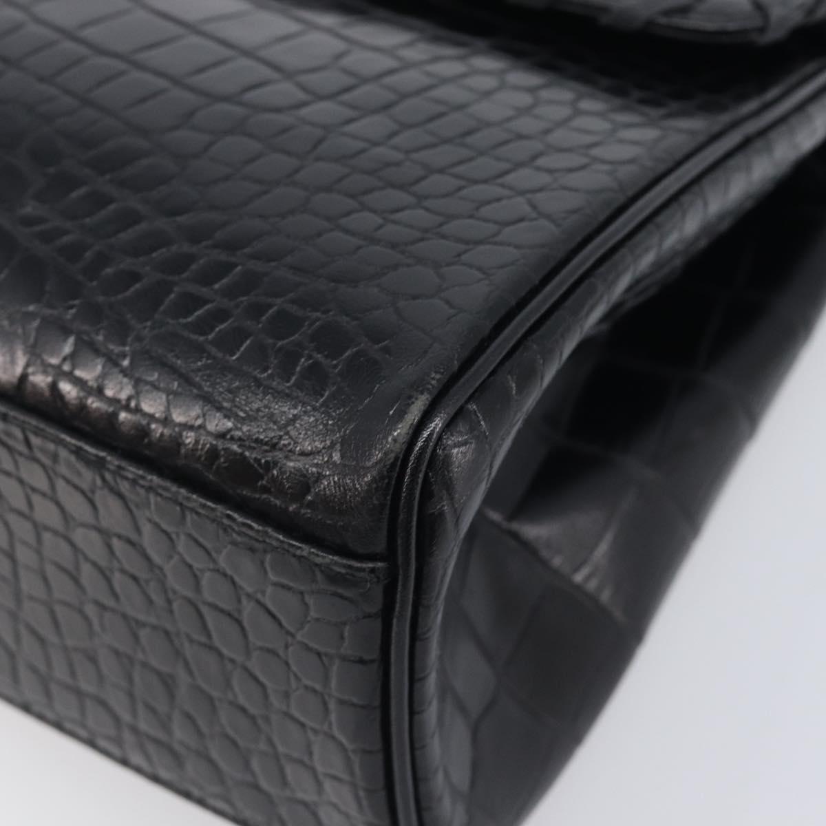 Saint Laurent Hand Bag Embossed Leather Black Gold Auth 212012V