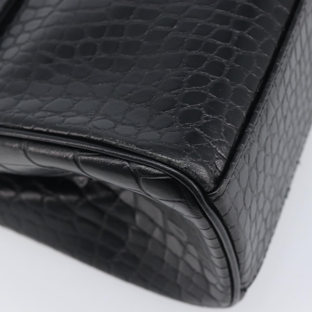 Saint Laurent Hand Bag Embossed Leather Black Gold Auth 212012V