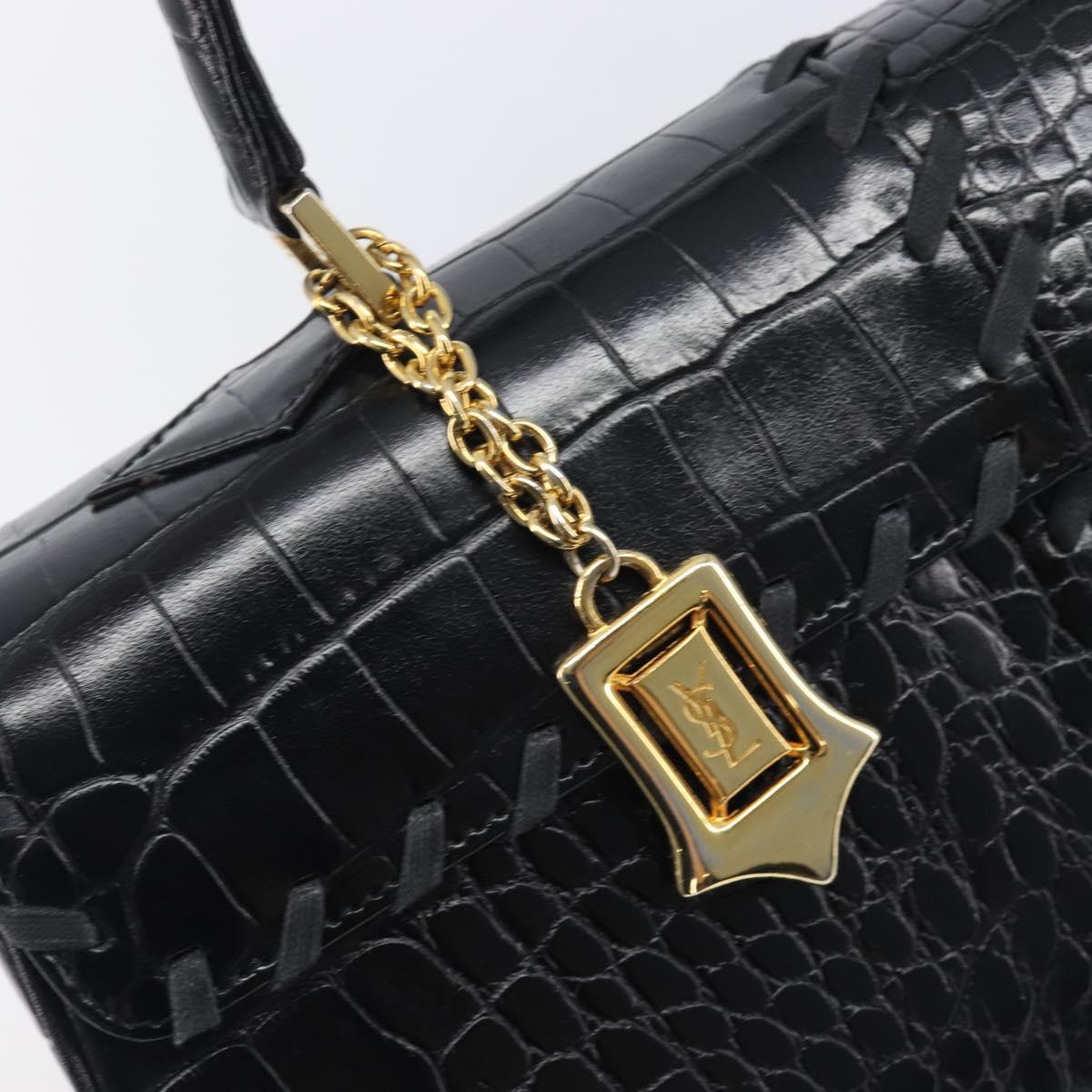 Saint Laurent Hand Bag Embossed Leather Black Gold Auth 212012V