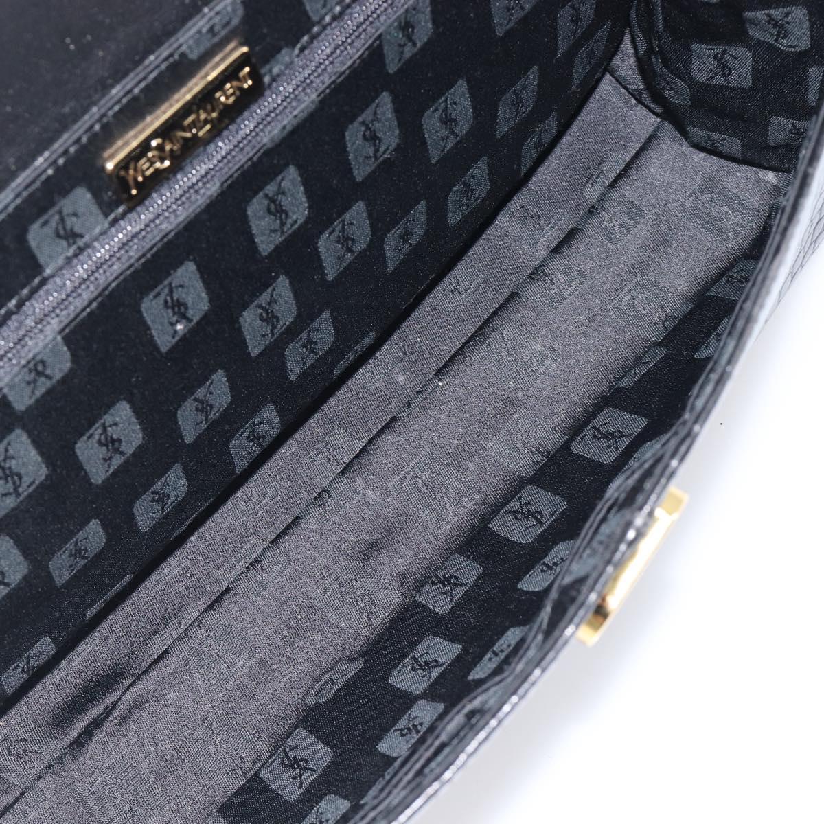 Saint Laurent Hand Bag Embossed Leather Black Gold Auth 212012V