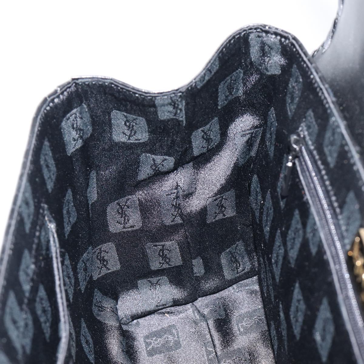 Saint Laurent Hand Bag Embossed Leather Black Gold Auth 212012V