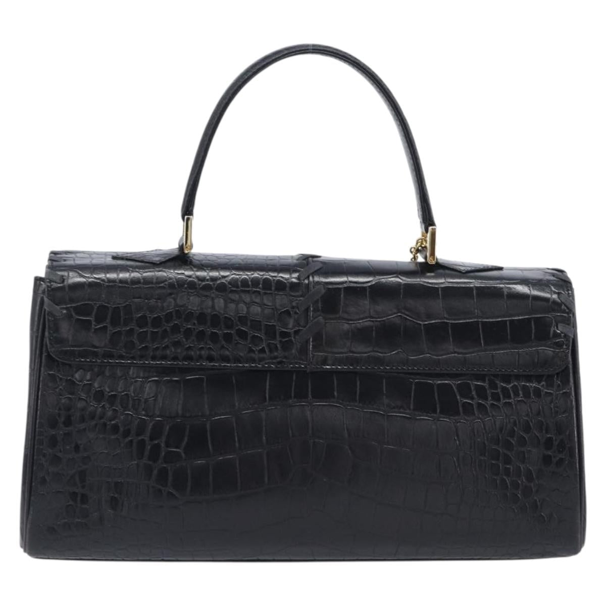 Saint Laurent Hand Bag Embossed Leather Black Gold Auth 212012V