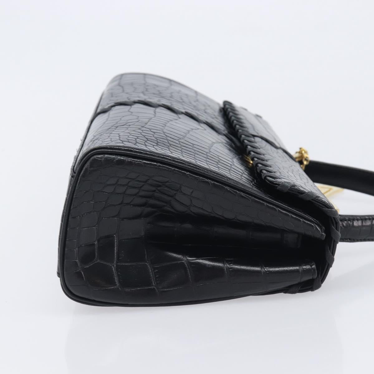 Saint Laurent Hand Bag Embossed Leather Black Gold Auth 212012V