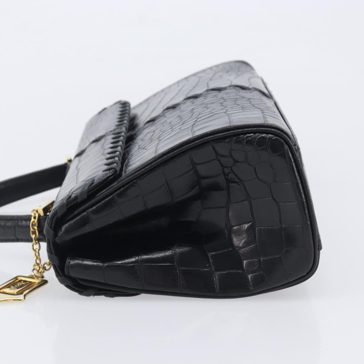 Saint Laurent Hand Bag Embossed Leather Black Gold Auth 212012V