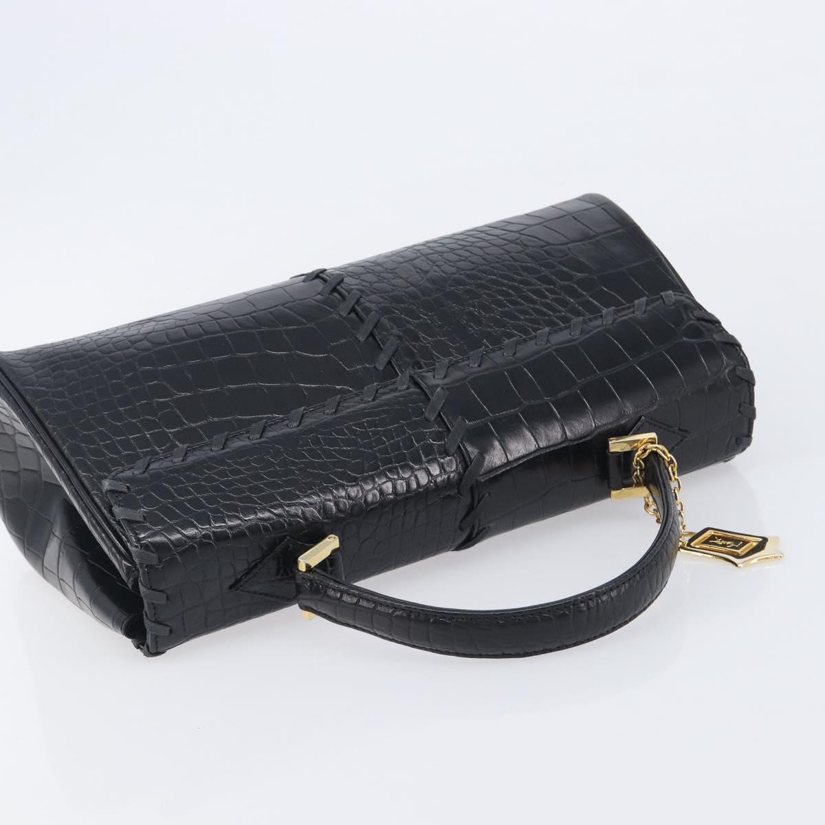 Saint Laurent Hand Bag Embossed Leather Black Gold Auth 212012V