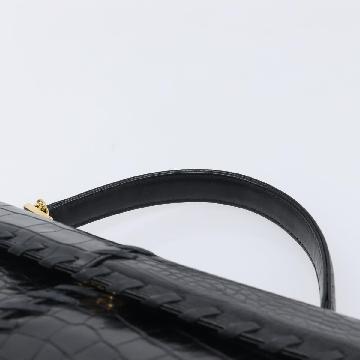Saint Laurent Hand Bag Embossed Leather Black Gold Auth 212012V