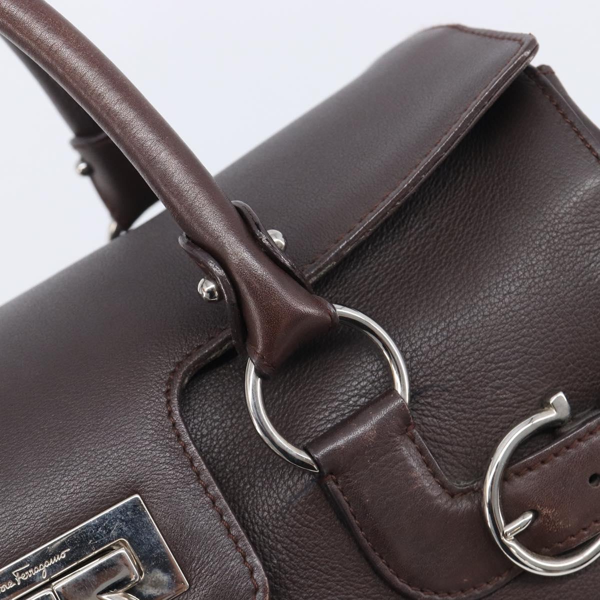 Salvatore Ferragamo Gancini Hand Bag Leather Brown Silver Auth 212013