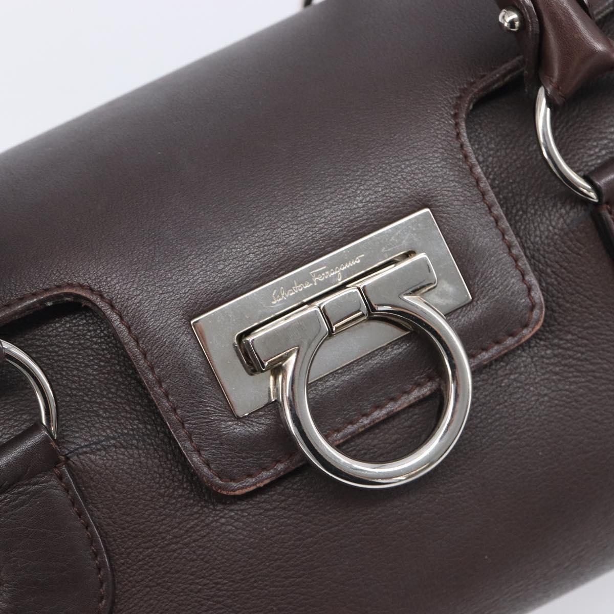 Salvatore Ferragamo Gancini Hand Bag Leather Brown Silver Auth 212013
