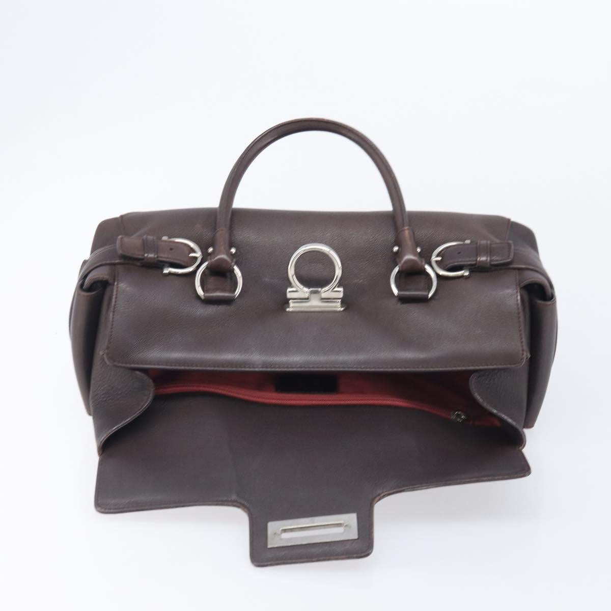 Salvatore Ferragamo Gancini Hand Bag Leather Brown Silver Auth 212013