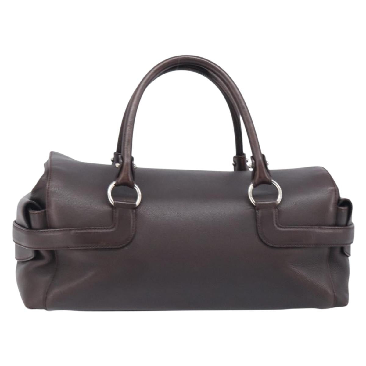 Salvatore Ferragamo Gancini Hand Bag Leather Brown Silver Auth 212013