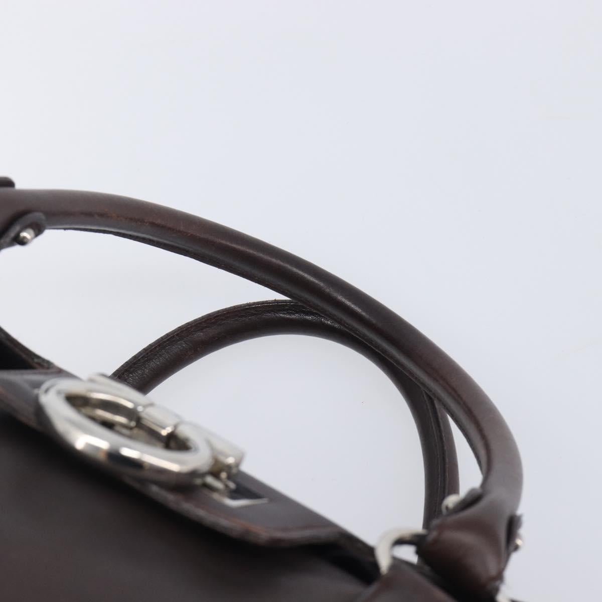 Salvatore Ferragamo Gancini Hand Bag Leather Brown Silver Auth 212013