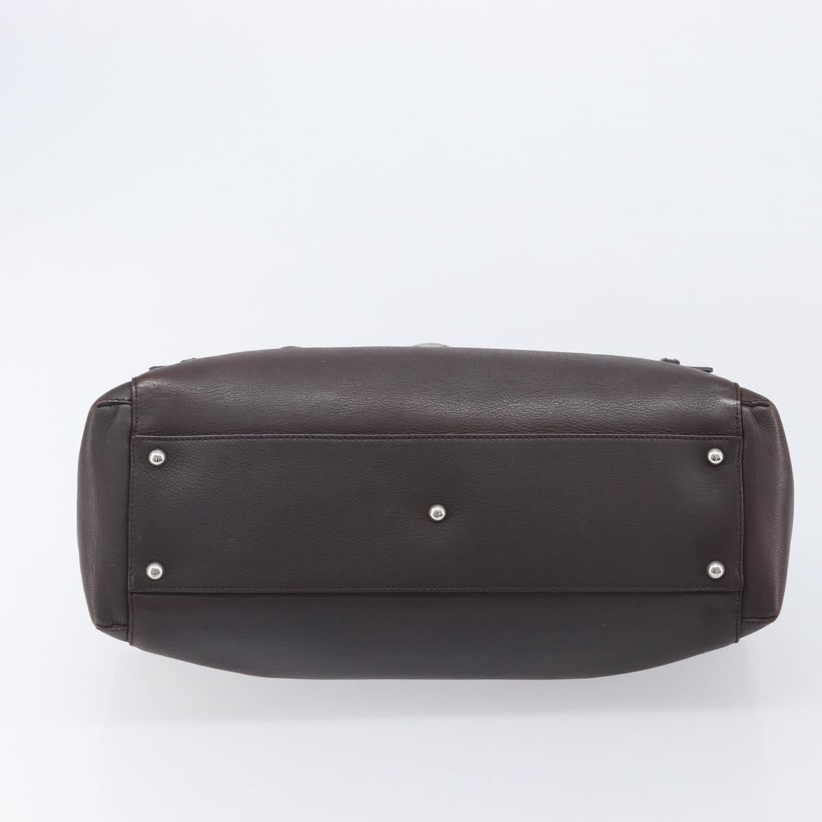 Salvatore Ferragamo Gancini Hand Bag Leather Brown Silver Auth 212013