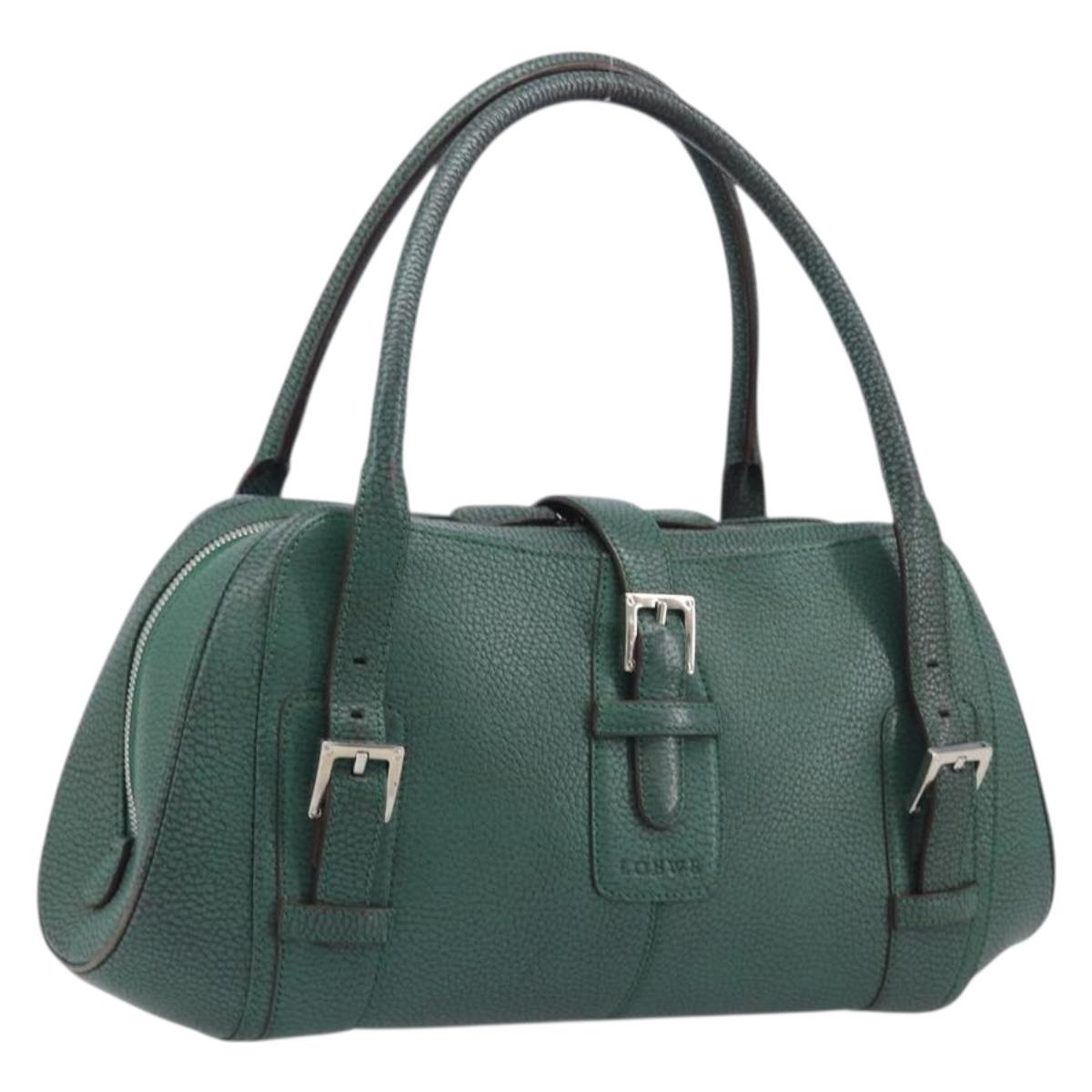 LOEWE Sender Hand Bag Leather Green Silver Auth 212014V