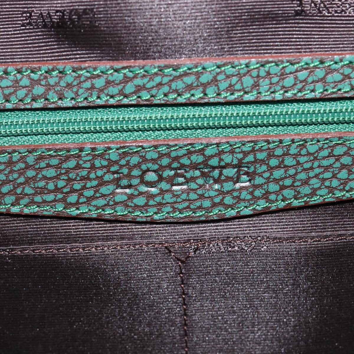 LOEWE Sender Hand Bag Leather Green Silver Auth 212014V